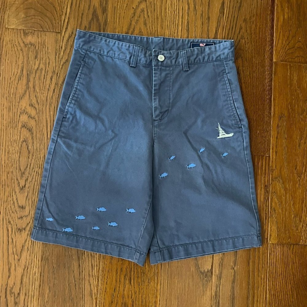 Vineyard Vines boys size 18 navy blue shirts with fish and a boat